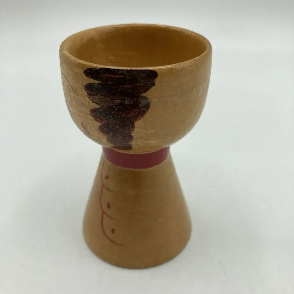 2 Vintage Wooden Japan Hand Painted Egg Cups His & Hers Mr & Mrs Folk Art Style